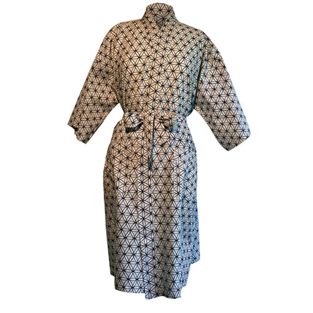 Sacred Geometry Bali Batik Cotton Robe in Black